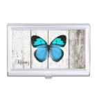 Rustic White Wood and Butterfly Business Card Case