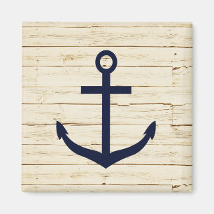 Rustic White Wood Blue Ocean Beach Anchor Magnet