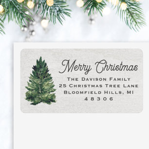 Rustic White Wood Christmas Tree Return Address Label