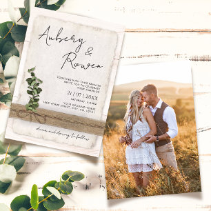Rustic White Wood Eco Eucalyptus Photo Wedding Invitation