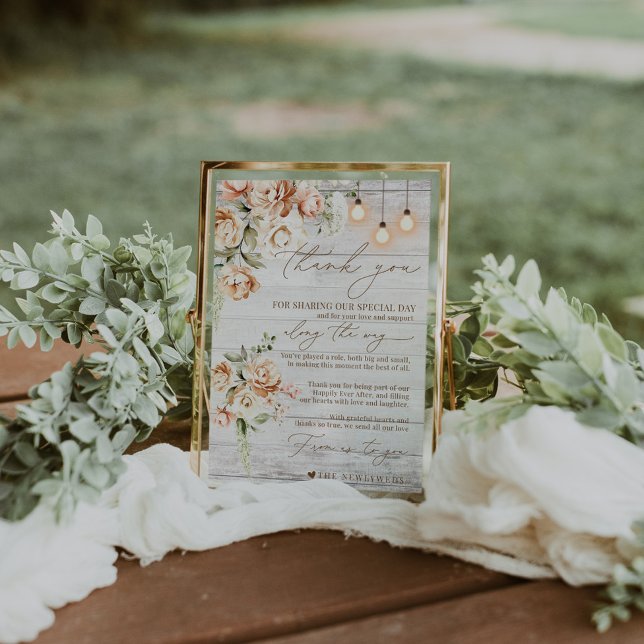 Rustic White Wood Floral Thank You Place Setting Menu (Creator Uploaded)