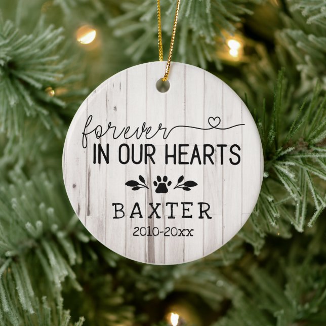 Rustic White Wood Forever In Our Hearts Paw Pet Ceramic Ornament (Tree)