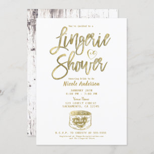 Rustic White Wood Glam Gold Lingerie Shower  Invitation