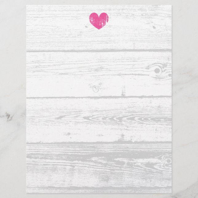 Rustic white wood grain line wedding letterhead (Front)