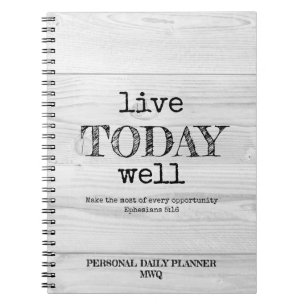 Rustic White Wood LIVE TODAY WELL Personal Planner Notebook