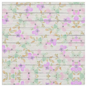 Rustic White Wood Mint Green Blush Pink Flowers Fabric