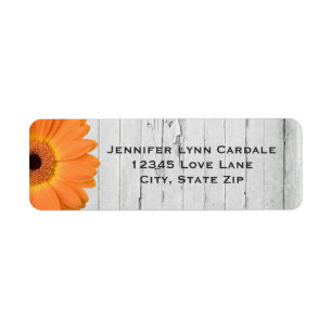 Rustic White Wood Orange Daisy Address Labels