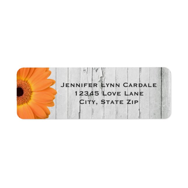 Rustic White Wood Orange Daisy Address Labels (Front)