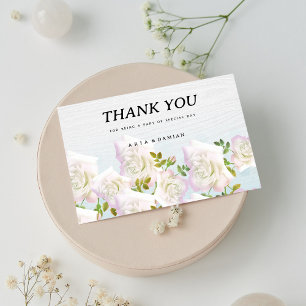 Rustic white wood pink mint roses Thank You  Invitation