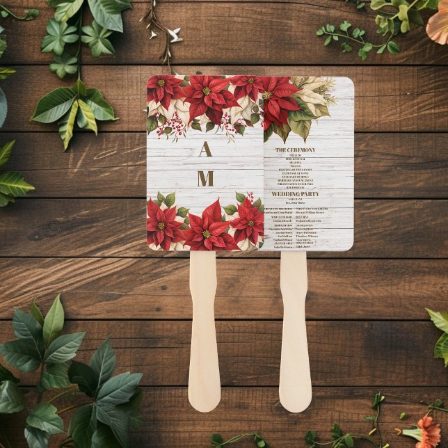 Rustic White Wood Poinsettia  Wedding              Hand Fan (Creator Uploaded)