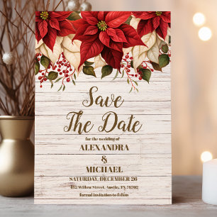 Rustic White Wood Poinsettia  Wedding              Save The Date