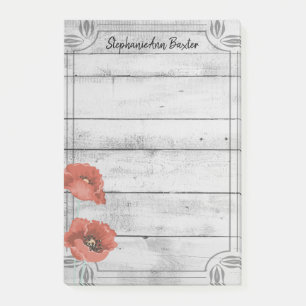 Rustic White Wood Poppy Flowers Notes