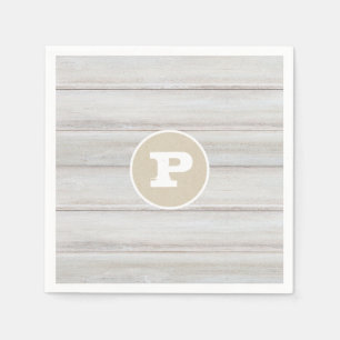 Rustic White Wood Shabby Chic Kraft Wedding Napkin
