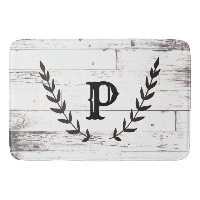 Rustic White Wood Shabby Chic Laurel Country Bath Mat (Front)