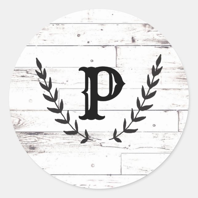Rustic White Wood Shabby Chic Laurel Wedding Classic Round Sticker (Front)