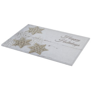 Rustic White Wood Snowflakes Happy Holidays Cutting Board