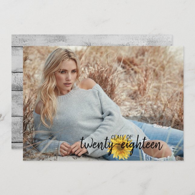 Rustic White Wood Sunflowers Graduation Card (Front/Back)