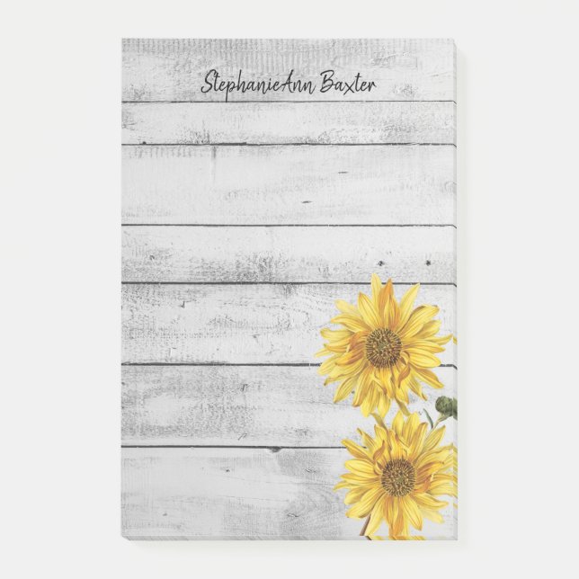 Rustic White Wood Sunflowers Notes (Front)