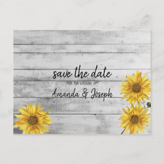 Rustic White Wood Sunflowers Save the Date Announcement Postcard