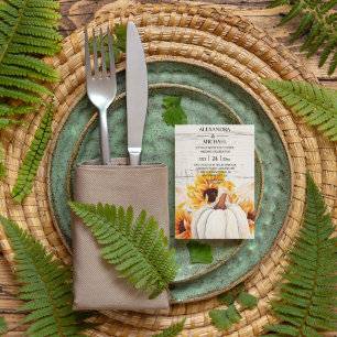 Rustic White Wood Watercolor Pumpkin Sunflower  Invitation