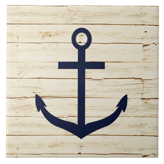 Rustic White Wood with Anchor Ceramic Tile (Front)