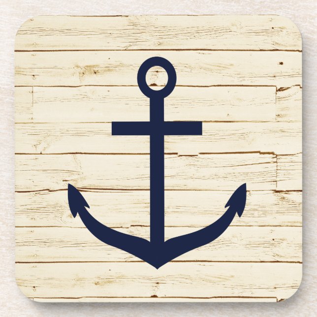 Rustic White Wood with Anchor Coaster (Front)