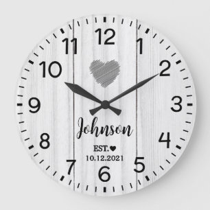 Rustic White wooden Love custom name Large Clock