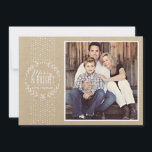 Rustic White Wreath Holiday Photo Card<br><div class="desc">This charming rustic card emotes the timeless joy of the season and is designed exclusively for Zazzle. Perfect for a traditional and on- trend holiday greeting. A natural kraft background with distressed script inside a rustic white wreath accents your favourite photo. Photo border also in white. Add an Envelopments Holiday...</div>