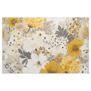 Rustic White Yellow Botanical Vintage Floral Fabric