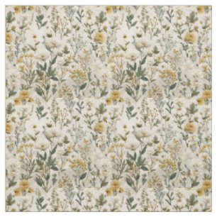 Rustic White Yellow Botanical Vintage Floral Fabric