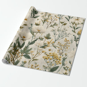Rustic White Yellow Botanical Vintage Floral Wrapping Paper