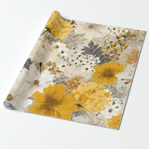 Rustic White Yellow Botanical Vintage Floral Wrapping Paper