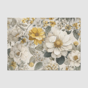 Rustic White Yellow Pastel Vintage Boho Floral Tissue Paper