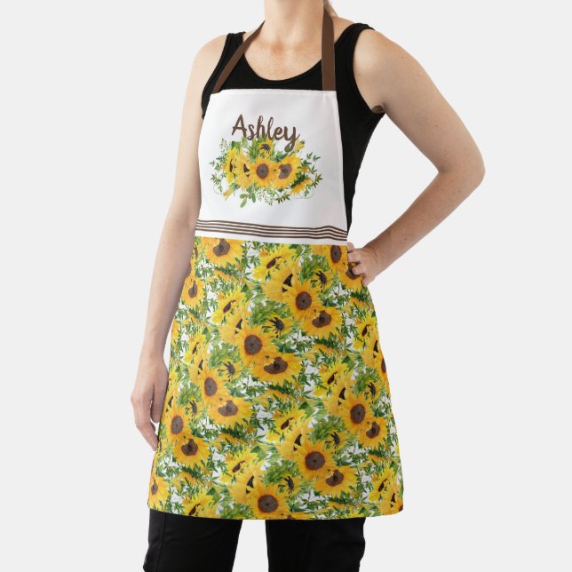 Rustic White Yellow Sunflower Personalized Apron (Insitu)