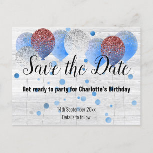 Rustic Whitewashed Balloon RED WHITE BLUE Announcement Postcard