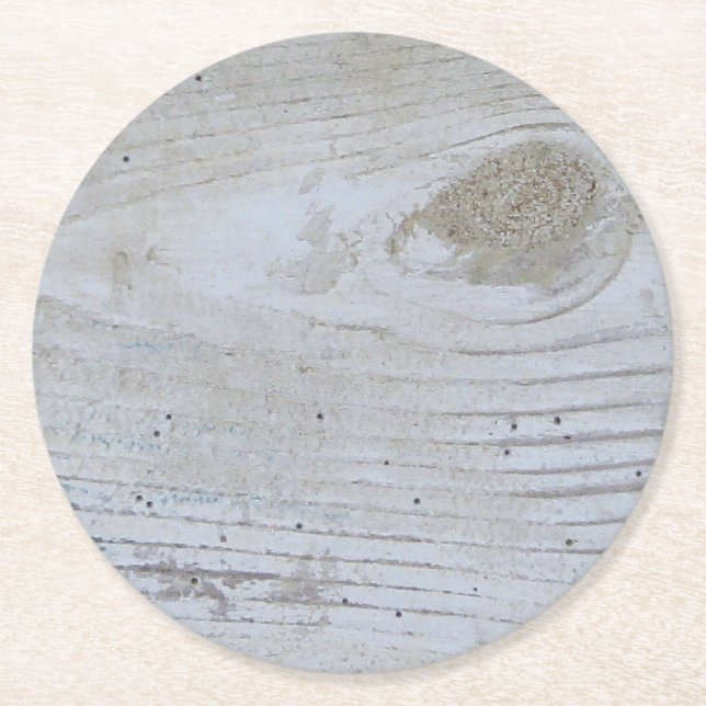 Rustic Whitewashed Board Round Paper Coaster (Front)