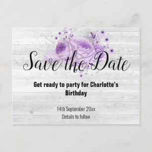 Rustic Whitewashed Timber Floral Lilac Announcement Postcard