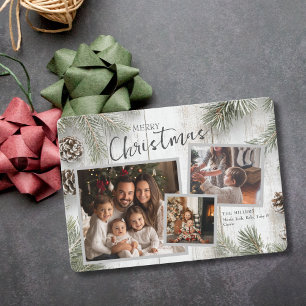Rustic Whitewashed Wood Christmas Photo Collage  Holiday Card