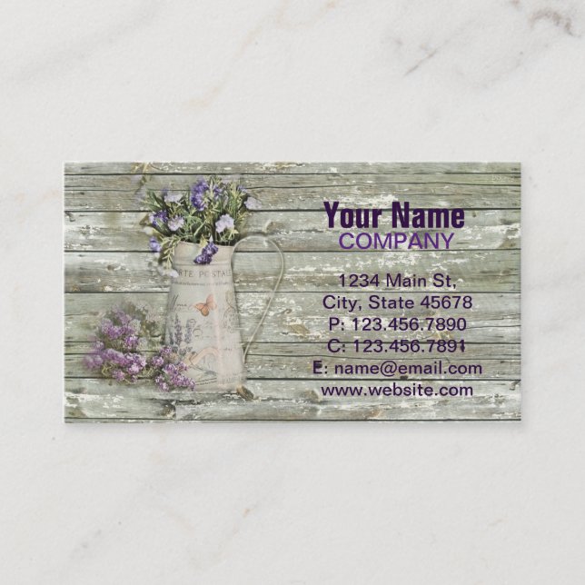 rustic whitewashed wood farmhouse lavender business card (Front)