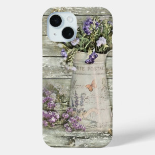 rustic whitewashed wood farmhouse lavender iPhone 15 case
