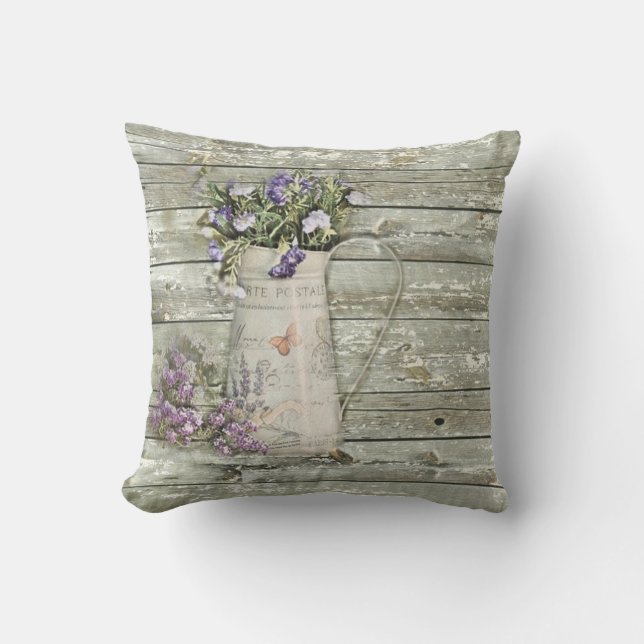 rustic whitewashed wood farmhouse lavender cushion (Front)