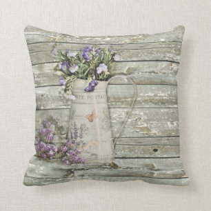 rustic whitewashed wood farmhouse lavender cushion