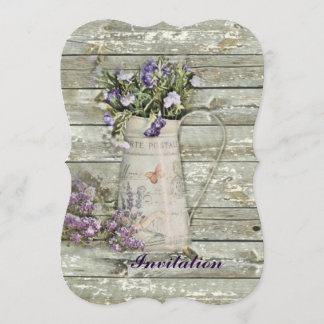 rustic whitewashed wood farmhouse lavender invitation