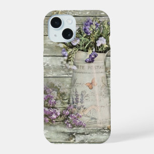 rustic whitewashed wood farmhouse lavender iPhone 15 case