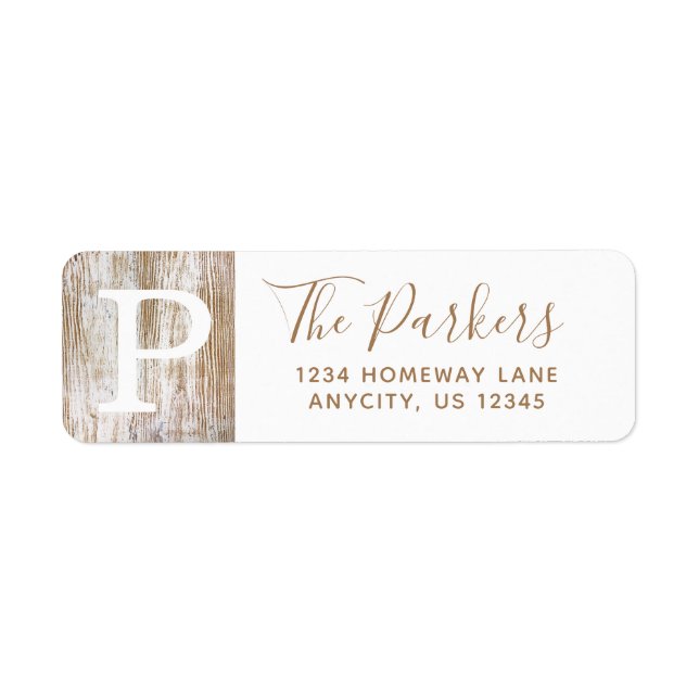 Rustic Whitewashed Wood Return Address Label (Front)