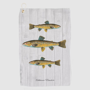 Rustic Whitewood Trout fish vintage watercolor Golf Towel