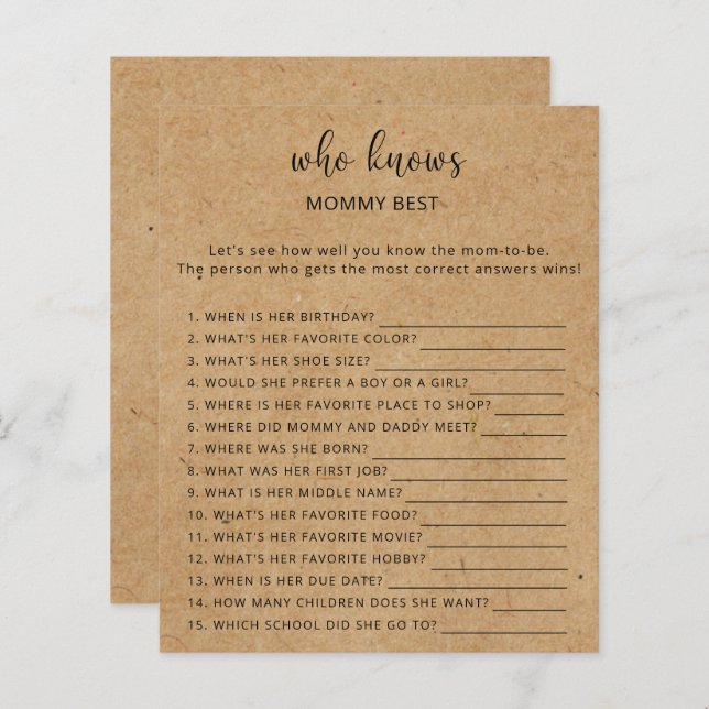 Rustic - Who knows mummy best game (Front/Back)