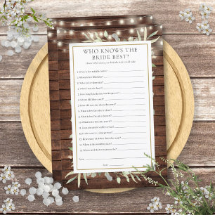 Rustic Who Knows The Bride Best Bridal Shower Game