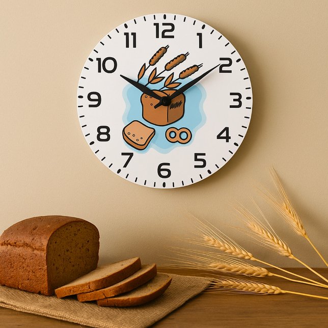 Rustic Whole Grain Bread Farmhouse Food Large Clock (Creator Uploaded)