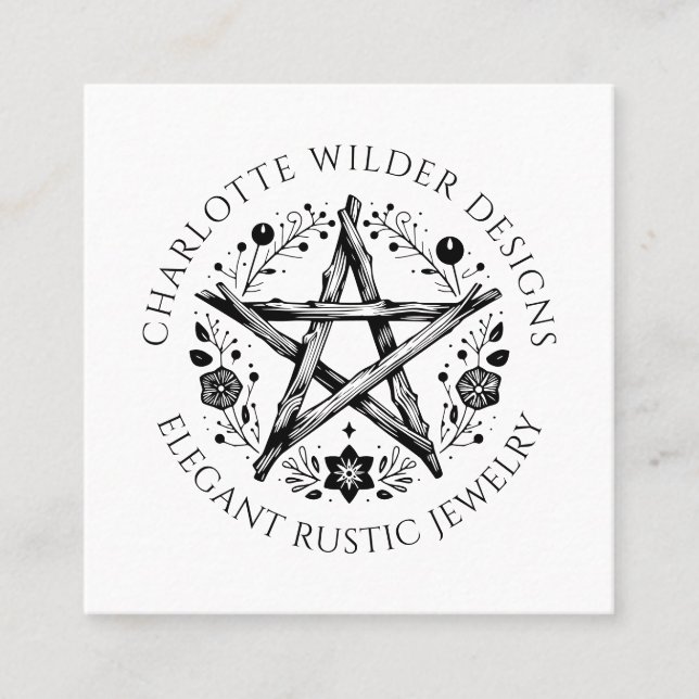 Rustic Wiccan Pagan Jewellery Designer QR Code  Square Business Card (Front)